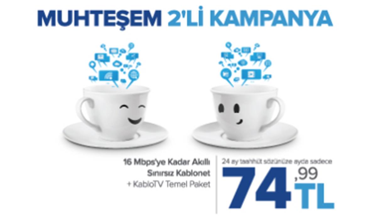 Kablonet 16 Mbps'ye kadar Akıllı Sınırsız İnternet 74,9 TL  