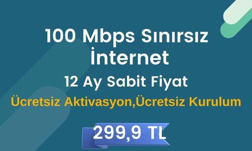 100 Mbps Sınırsız Limitsiz İnternet 299,9 TL  